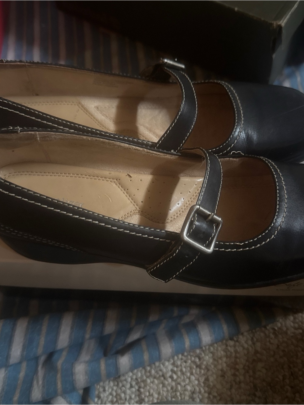 Naturalizer Black Mary Jane Flats with Contrast Stitching